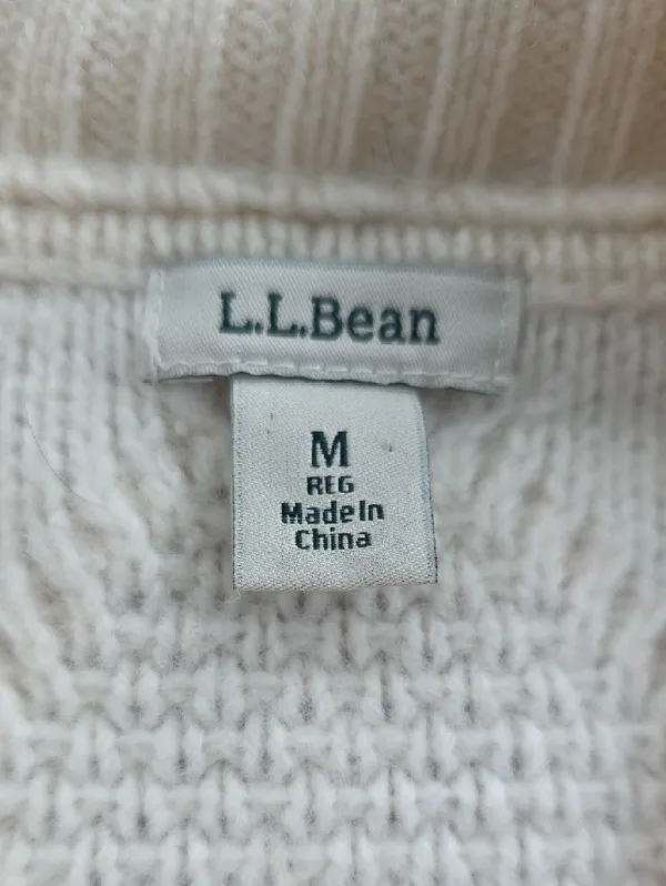 L.L. Bean Merino Wool Cable Knit Button Front Sweater Cardigan Cream Medium - Image 2