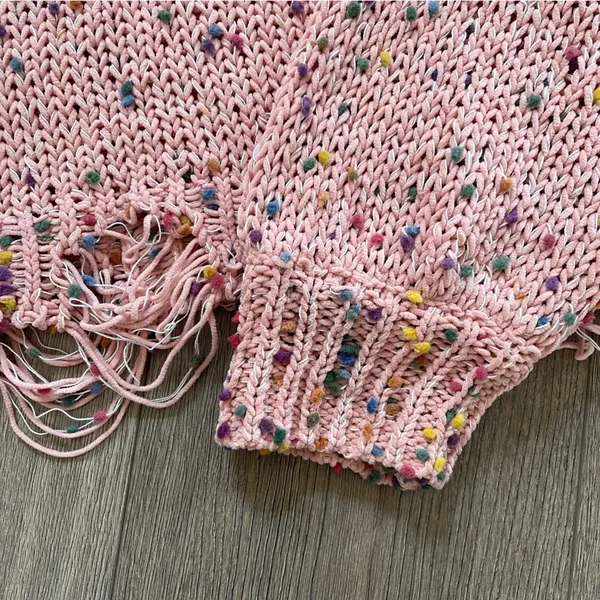 Wild Honey Pink Confetti Distressed Sweater Size: M - Image 7