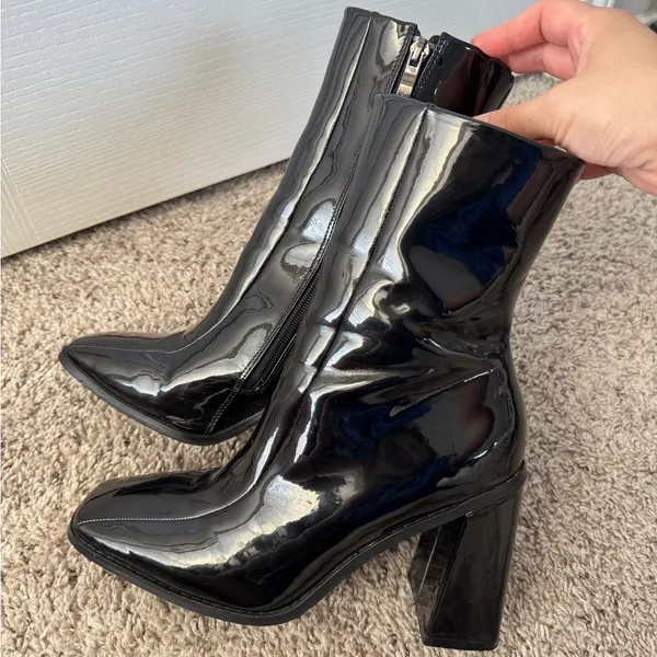 Nasty Gal Going Out Glossy Black Heeled Boots - Image 5