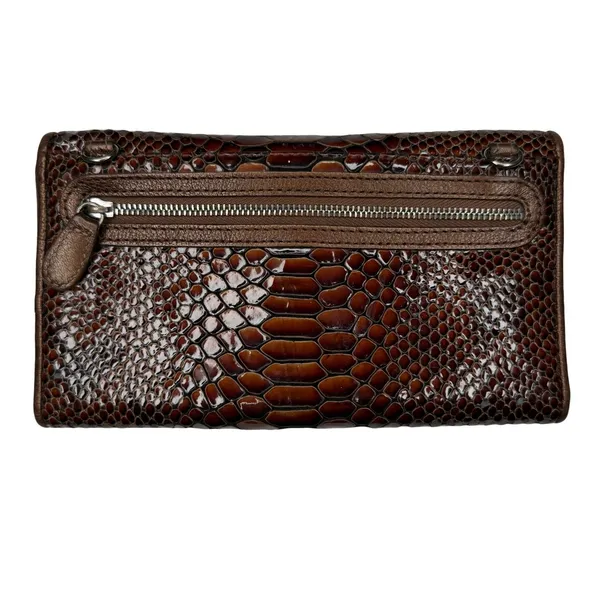 Vintage Brighton Set Brown Snake Print Purse Bag Slouchy Leather Matching Wallet - Image 11