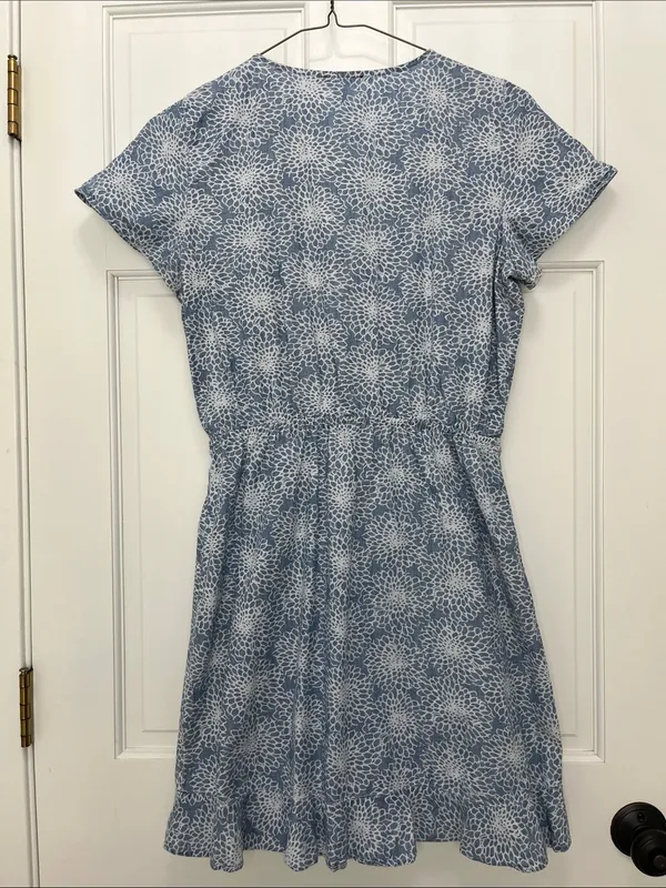 J. Crew Light Blue Denim Floral Printed Faux Wrap Mini Dress - Size Small - Image 9