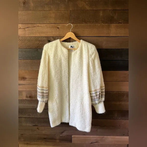 Vintage 70s AJ Seattle Mohair Blend Longline Cream Cardigan Made in USA Small - Image 3