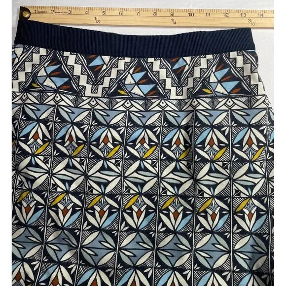 Tory Burch Geometric Print A-Line Skirt with Navy Elastic Waistband‎ size s - Image 3
