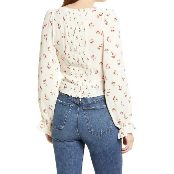 Reformation Chase Cherry Print Blouse Sz 4 - Image 11