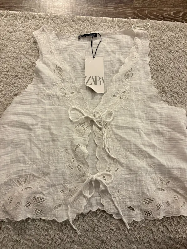 NWT Zara white sleeveless tie-front lace top. Size XL - Image 2