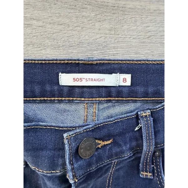 Levis 505 Women's Size 8 Straight Leg Mid Rise Dark Wash Stretch Denim Jeans - Image 4