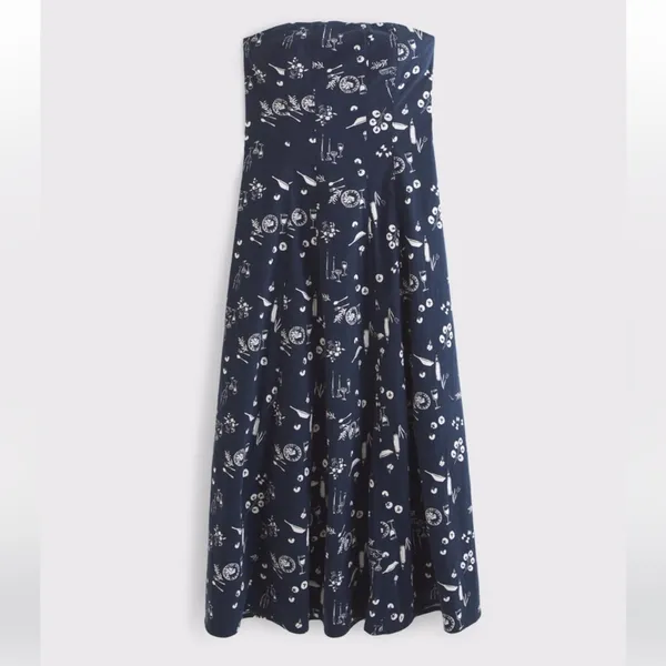 Abercrombie & Fitch strapless flare midi dress in blue floral - Image 8