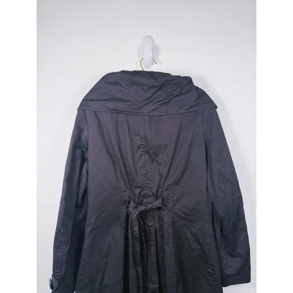 Louie Louie Double Breasted Belted Trench Coat Womens M Black Utility Scandi - Image 9