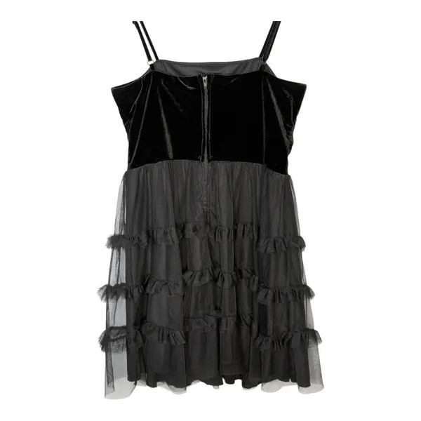 Trixxi Mini Dress Womens Large Black Velvet‎ Tulle Tiered Goth Cocktail Party - Image 6