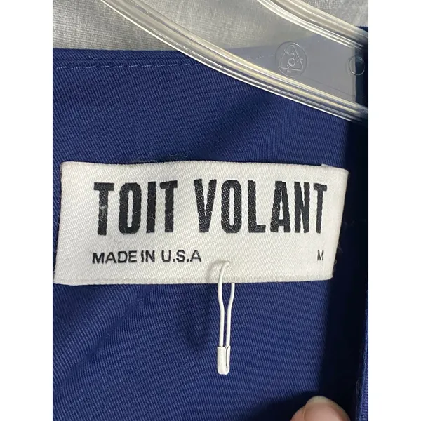 Toit‎ Volant Navy Open Back Peplum Blouse Bell Sleeve Top M USA - Image 4