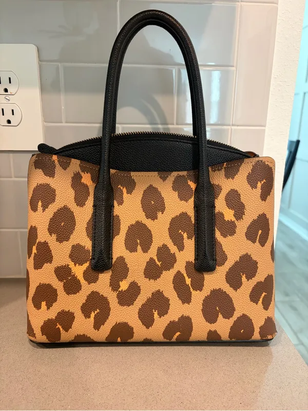 Kate Spade New York Medium Margaux Leopard Print Leather Satchel - Brown EUC - Image 5