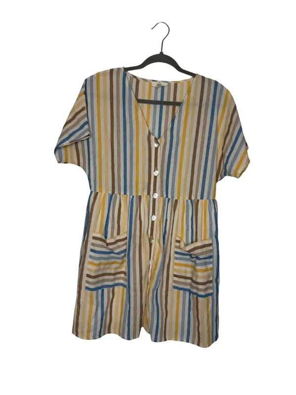 ✨💛 Entro Striped Babydoll Mini Dress Size Medium Cotton Blend‎ Coastal Boho 💛✨ - Image 2