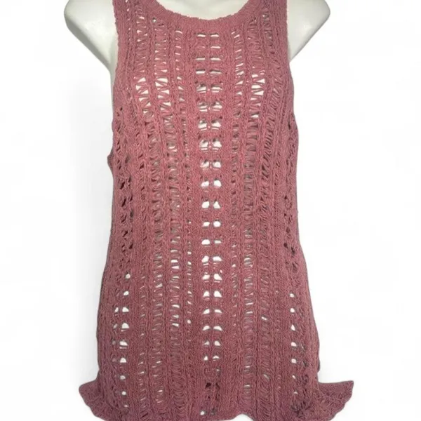 American Eagle Outfitters Coastal Nude Pink Crochet Tank Cover-up Women's Size L - Image 6