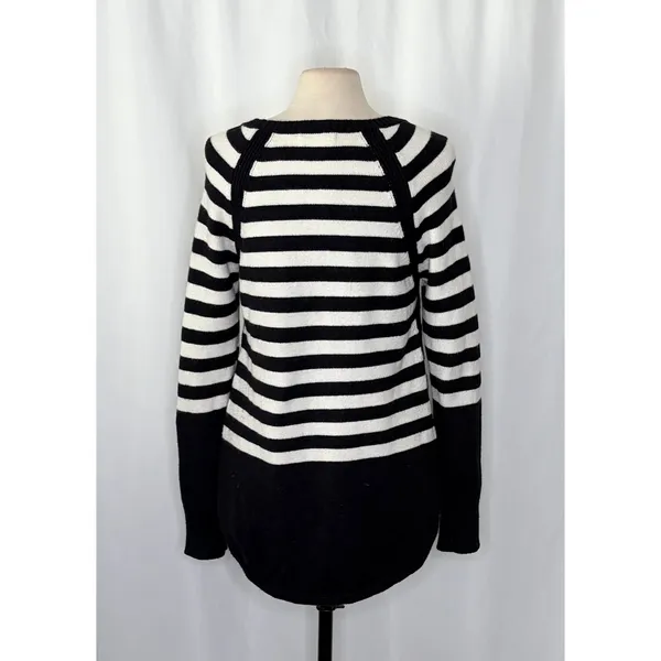 ANTHROPOLOGIE Rebekah Sweater Black White Stripe Tunic Pullover Knitwear Medium - Image 9