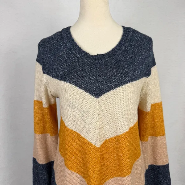 Sweater Womens Large Chevron Stripe Sharkbite Hem Multicolor Boho Fall Casual - Image 2