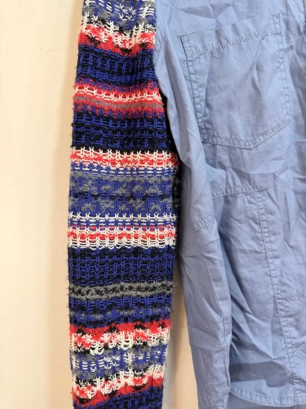Free People Chambray Button Down Nordic Fair Isle Knit Lagenlook Top Shirt Shacket Small - Image 3