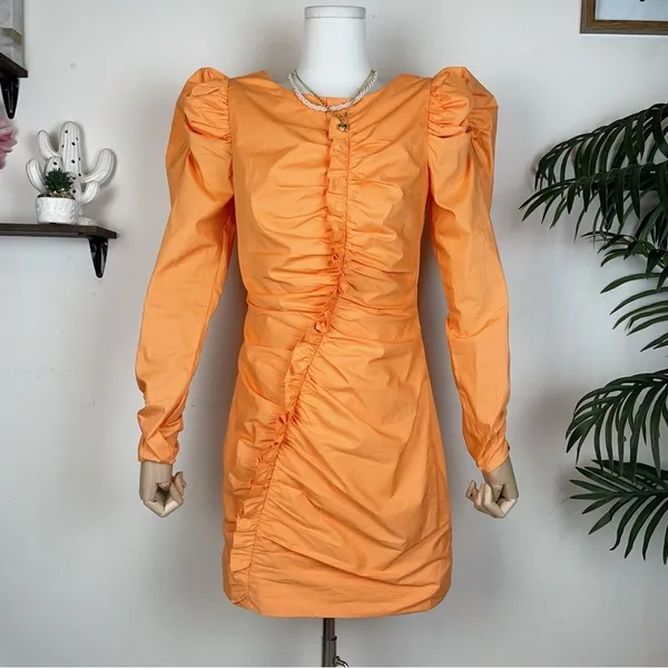 Elliatt Zya Long Sleeve Cotton Ruched Mini Dress in Mango Size Small NWT - Image 2