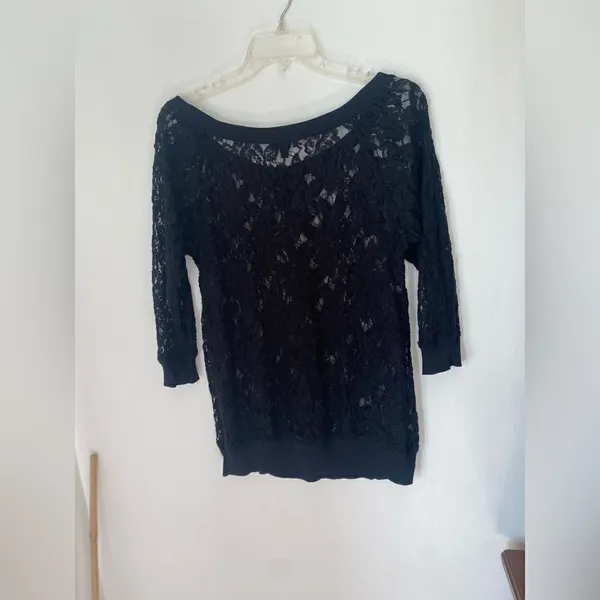 Express Black Lace Long Sleeve Top  Size Small - Image 4