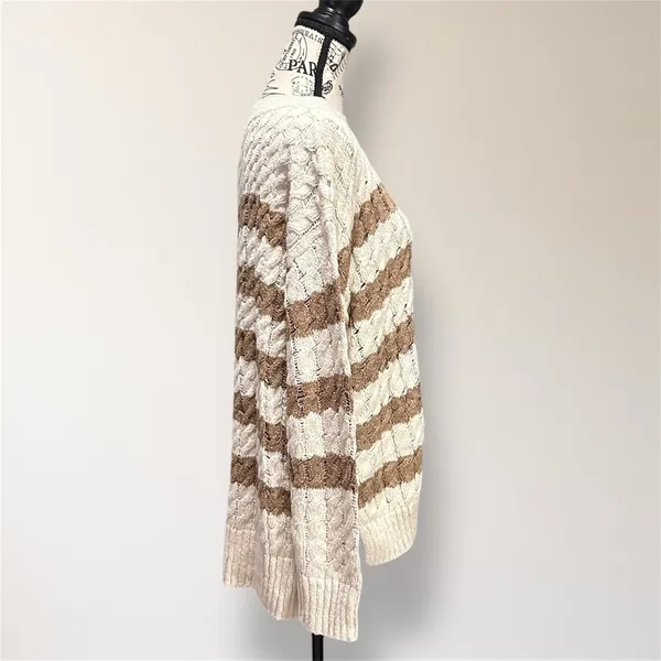 Pilcro Anthropologie M Cream Tan Stripe Cable Knit Sweater Oversized‎ Cozy Cabin - Image 3