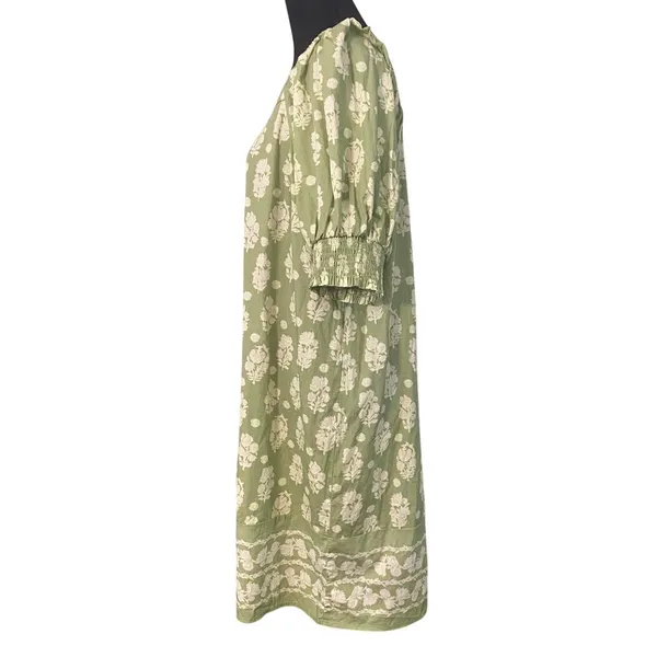Crown &‎ Ivy Green Ivory Floral Cotton Dress Square Neck Puff Sleeve Med Resort - Image 3