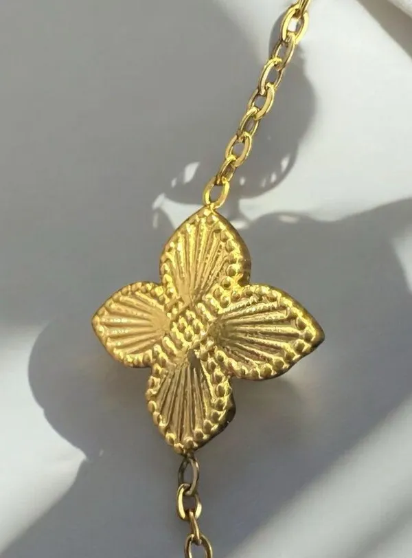 Gold Plated Stainless Steel Flower Necklace 16”- 18” - Image 3