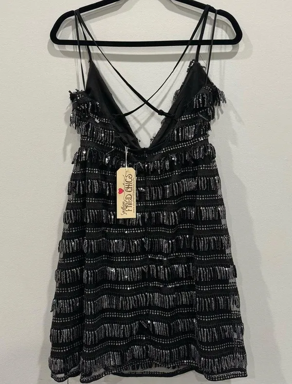 Southern Fried Chics Black Sequin Fringe Dress Adjustable Straps Size M NWT - Image 2