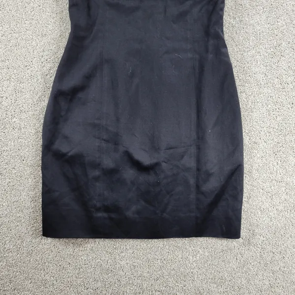 VTG Salvatore Ferragamo Dress 42 Black Linen Sheath Square Neck Straps LBD - Image 7