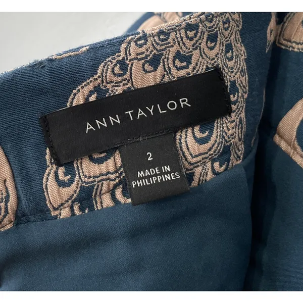 Ann Taylor Pencil Skirt Size 2 Teal Peacock Brocade Jacquard Tapestry Elegant - Image 5