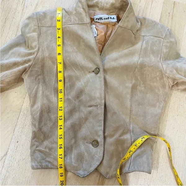 Vintage blazer cropped suede leather boho jacket Tan - Image 12