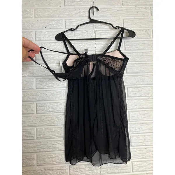 Cassandra Intimates Babydoll Women‎ M Black NWT Lace Mesh Underwire 999562 - Image 4