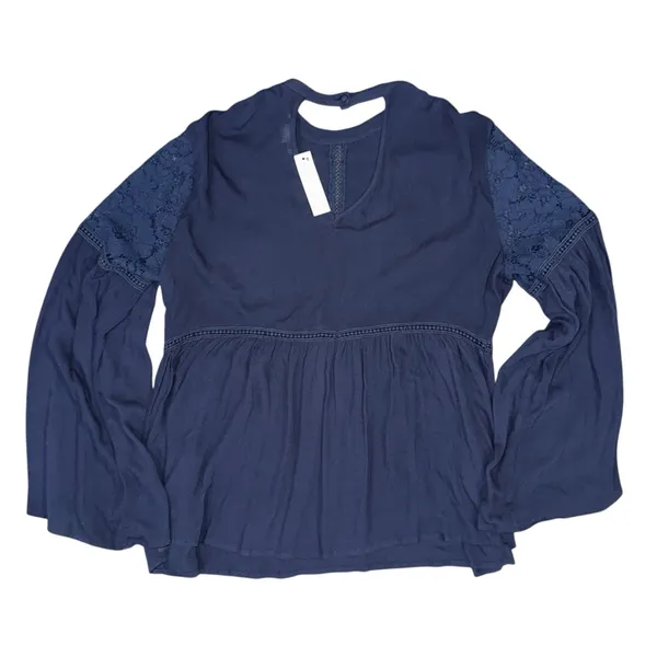 NWT Ariat Nita Top Sz XL Navy Blue Peplum Long Sleeve Open Back Bell Sleeve Boho - Image 3