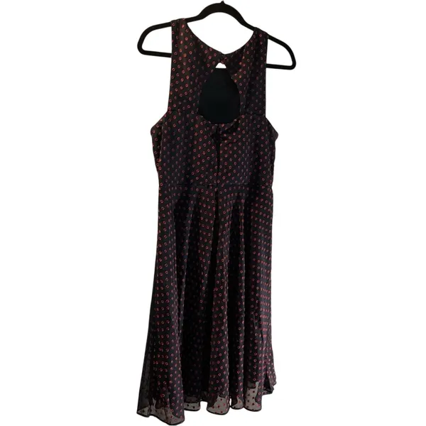 Eva Franco Womens 14‎ Polka Dot Ruffle Fit & Flare Dress Navy Red Keyhole Back - Image 8