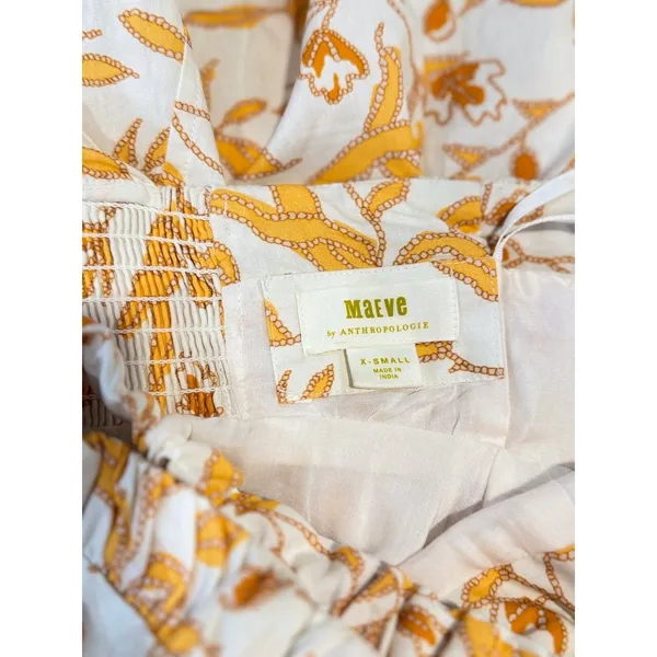 Anthropologie Maeve Dress Yellow Sweetheart Mini Floral Tank Smocked Boho XS - Image 4