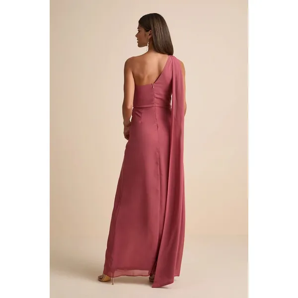 Lulus Adeline Rusty Rose One Shoulder Scarf Maxi Dress Formal Evening Large NWT - Image 3