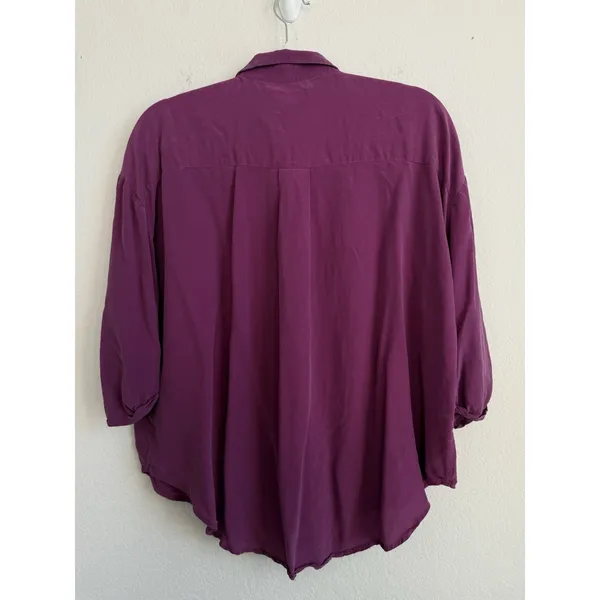 Maeve Anthropologie Silk Blouse Women's Large Magenta Cut Out Long Sleeve Career - Image 8