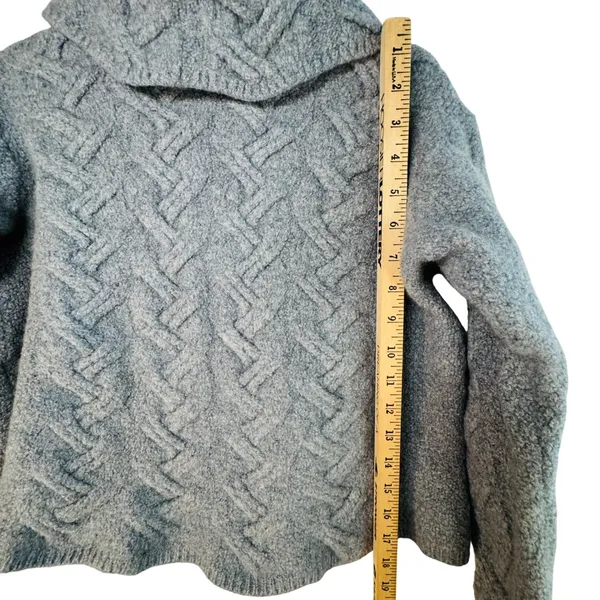Aran Woollen Mills Cropped Fisherman‎ Sweater Merino Wool Ireland Blue XS - Image 6