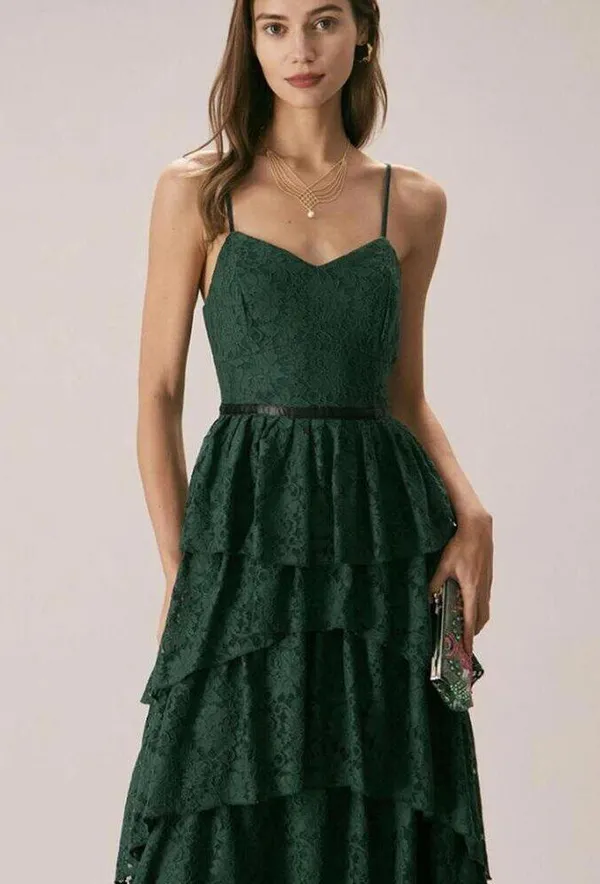 RIHOAS The Green Sweetheart Neck Lace Maxi Dress XS 05 - Image 4