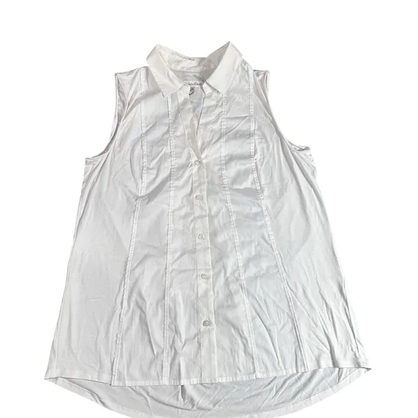 Calvin Klein White Sleeveless Button Front Collared Top Blouse Size Medium NWT - Image 3
