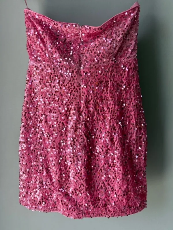 Faeriesty Pink Sequined Strapless Mini Dress Bow Peekaboo - Image 4