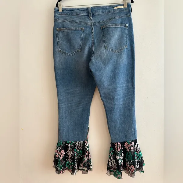 Pilcro And The Letterpress Anthropologie Flare Flounce Floral Hem Jeans - Image 2