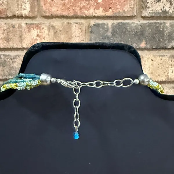 Vintage Blue, Amber, and Yellow seed bead 6 strand medallion southwest necklace - Image 5