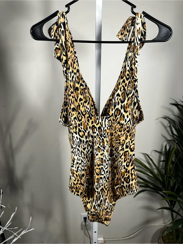 X319. Kim Gravel- One-Piece Leopard Print Swimsuit - Yellow/Brown - Image 2