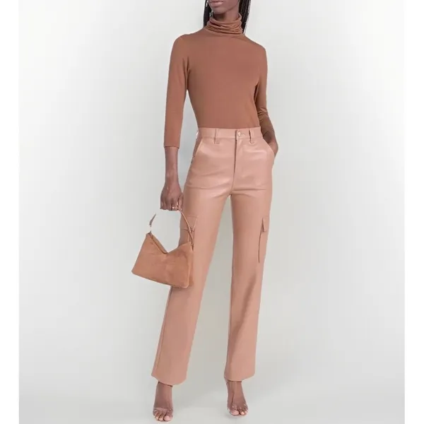 Halogen NWT Wide Leg Faux Leather Cargo Pants Womens XL Taupe Tan Neutral Office - Image 2