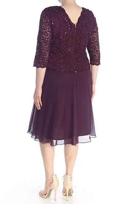 Alex Evenings Womens Size 12 Tea-Length Lace Mock Special Occasion Dress, Deep Plum, Reg $450.15 - Image 5