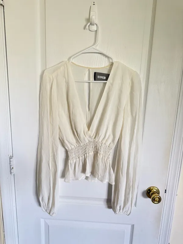 Reformation Ivory Farrow Blouse - Image 3