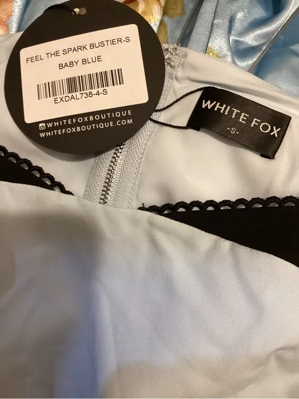 White Fox Boutique Light Blue and Black Satin Camisole - Image 4
