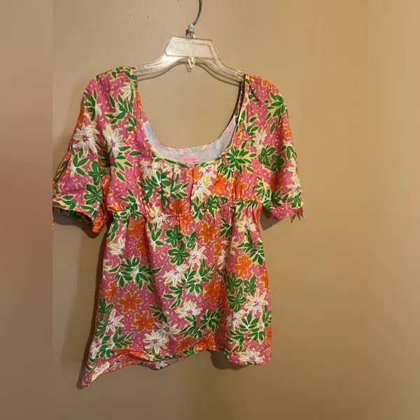 Lilly Pulitzer Floral Print Babydoll Short Sleeve‎ Top - size 8 - Image 2