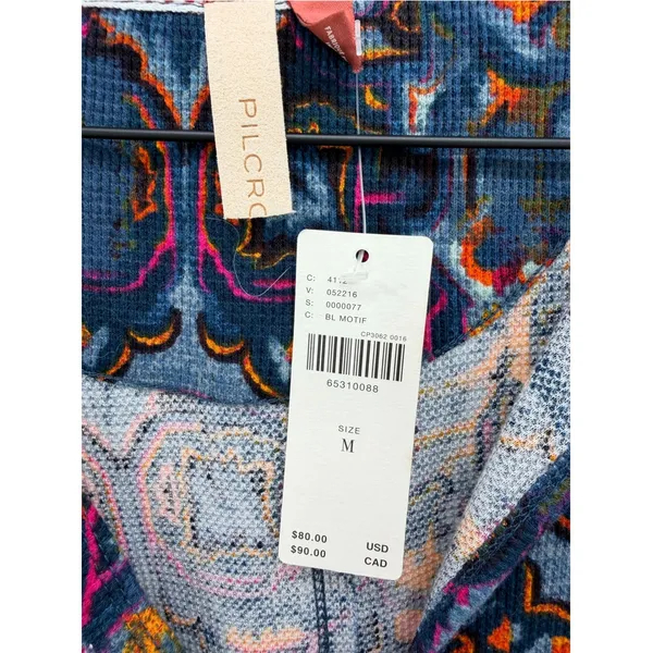 Anthropologie Pilcro Boho Paisley Thermal Top M Split Neck Waffle Whimsigoth New - Image 3