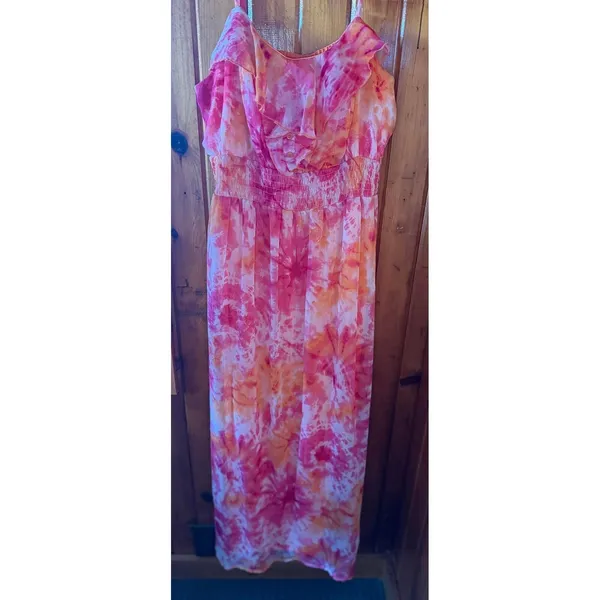 Faded Glory Dress Tie‎ Dye Ruffle Sleeveless Casual Pink Orange Size XL Y2K - Image 3