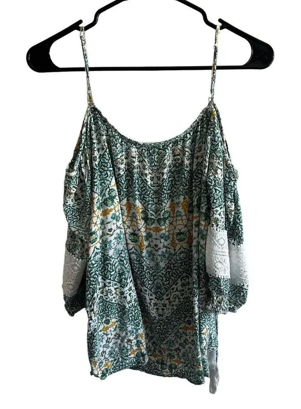 Entro Top Womens Large Off The Shoulder Shirt Colorful Green - Image 3